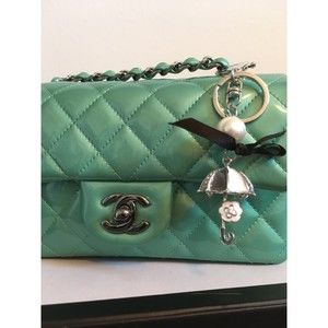 Umbrella Camellia Bag Charm/ Keychain - Silver Hardware